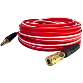 Air Hose 1/4 in x 50 ft, Heavy Duty, Lightweight, Kink Resistant, Hybrid Air Compressor Hose with 1/4 in Solid Brass Male Fittings, Bend Restrictors, 300 PSI(50FT, Red White)