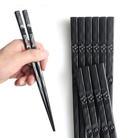 AOOSY 5 Pairs Fibreglass Dishwasher Safe Chopsticks Japanese Style Beautiful Pattern Black Sushi Non-Slip Chopsticks Black Alloy Chopsticks with Gift Box