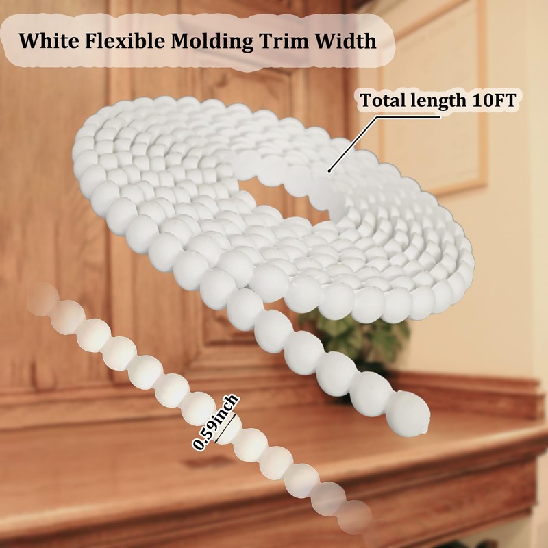 Flexible Bead Molding Trim, 10ft White Wall Molding Trim Peel