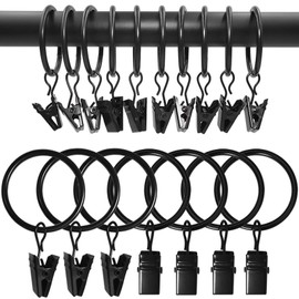 AMZSEVEN 90 Pack Curtain Rings with Clips, Drapery Clips with Rings, Drapes Rings 1.26 in Interior Diameter, Fits up to 1 in Curtain Rod, Black