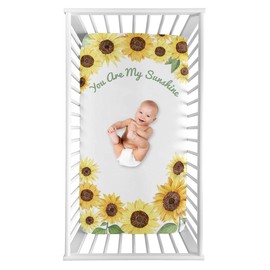 Sweet Jojo Designs Yellow, Green and White Sunflower Boho Floral Girl Baby or Toddler Nursery Fitted Crib Sheet - Farmhouse Watercolor Flower, You are My Sunshine