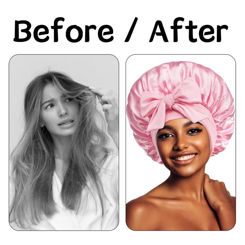 Bonnet Sleep Cap,SchlafmüTze,Bonet,Bonnet Seide,Haarhaube für Die Nacht,Haarhaube,Duschhaube (Rosa)