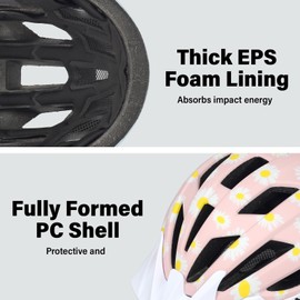 Youth Girl Road Bike Helmet, Men Women Adjustable Mountain Bicycle Helmet with Detachable Visor, 2 Sizes for Age 8-14+ Youth, Kids, Adult (Pink Daisy, M)