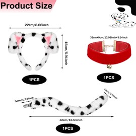 YQkangzhu 3pcs Dalmatian Costume, Dalmatian Dog Ears Headband Tail Velvet Collar, Dalmatian Animal Costume Accessories
