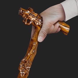 ispuoocti Wooden Walking Cane, Hand-Carved Wood Walking Cane for Men and Women, with Massage Function Support up to 500lbs, High-end Canes for Seniors Suitable for Gift Giving (Flowers)