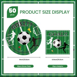 EVYIENEN 50 Pcs Soccer Plates and Napkins Party Supplies, Soccer Birthday Party Decorations Tableware Set for Sports Theme Birthday Partys Table Decor-Serves 25