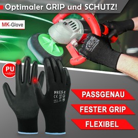 MK-Glove Work Gloves Made of Polyurethane Men (12 Pairs) - Precision Gloves for Mechanics - Breathable Protective Gloves with Good Feel - Assembly Gloves Workshop - Size 8-S