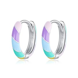Qings Mini Multicoloured Hoop Earrings for Women Silver 925 Colourful Black White Purple Yellow Yin Yang Rainbow Huggie Hoops Earrings Girls Enamel Cartilage Earrings Jewellery Gifts, Sterling Silver,