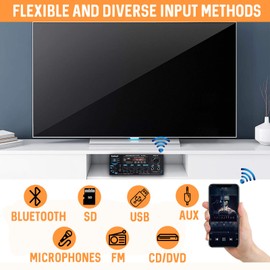 Sunbuck Small Amplifier, Stereo Receiver for Home Audio, 2 Channel Stereo Amplifier, Power Amplifier Max 400Wx2 Output, Bluetooth Amplifier with RCA/USB/FM/AUX, Receiver for Speakers, AS-35BU