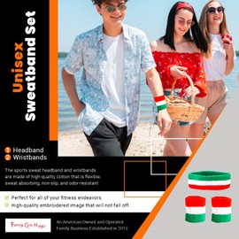 Funny Guy Mugs Italy Unisex Sweatband Set (3-Pack: 2 Wristbands with Zipper/Wrist Wallet & 1 Headband)