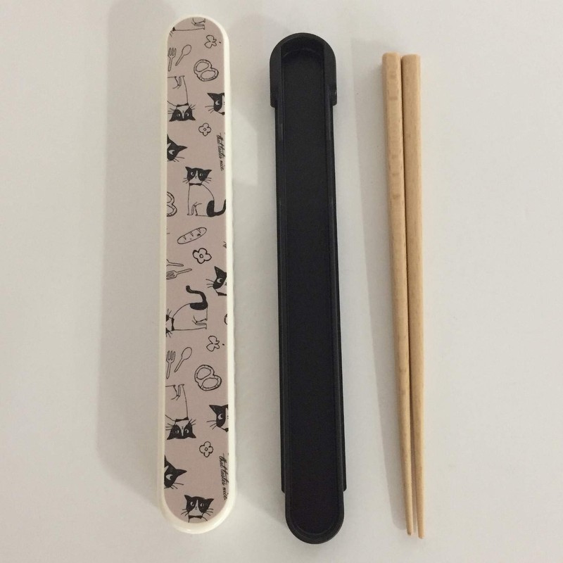 Nakano MM-533 Chopsticks and Chopstick Case Set, Cat, White, Approx.