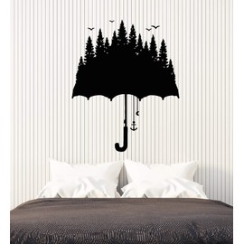 Vinyl Wall Decal Umbrella Forest Fir Trees Nature Living Room Stickers Mural Large Decor (g4114) Black