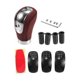 INFINAUTO Car Shift Knob, 9.4cm for 5 6 Speed Manual Transmission Vehicle Gear Shifter Knob with 4 Adapter Punched Faux Leather Red with Black Stitches, 1 Set