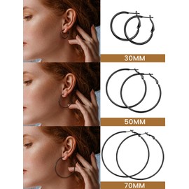 GoldChic Jewellery Stainless Steel / Copper Classic Creole Earrings Exaggerated Geometric Hoop Earrings Classic Simple Hoop Earrings for Women / Girls, Ladies Gold/Silver/Black Hoop Earrings in Large 30/40/50/55/60/70/80/100 mm, Black, set