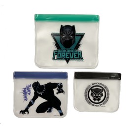 Kids | Travel | Home, 3-Pack, Kids Movie Character, Thick | Leak Proof, Food Storge | Snack Reusable Zipper Bags (Wakanda Forever)