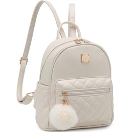 Girls Fashion Mini Backpack Purse Small Cute Plaid Leather Women Backpacks Little Bag (Ivory)