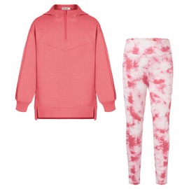 GRACE KARIN Girls Casual Two Piece Outfit Long Sleeve Hooded Top with Stretchy Leggings Comfortable Kids Sweatshirt Set Pink 6-7 Years