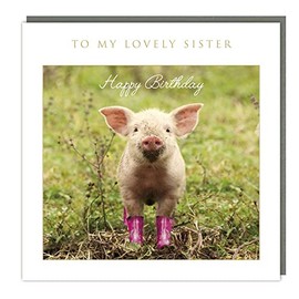 Tracks Publishing Female 'Lovely Sister' Birthday Card - Muddy Piglet in Pink Wellington Boots - Eco-Friendly & Recyclable - Made in the UK