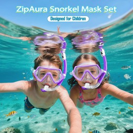 Kids Snorkel Set, Unisex Kids Swimming Goggles, Anti-Fog Diving Mask and Dry Top Snorkel Combo Set for Kids 3-14 (Purple)
