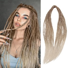 Hanne Fashion Double Ended Dreadlock Extensions 24 Inch 10 Strands DE Dreadlock Boho Style Crochet Braiding Hair Extensions Brown to Blonde Dreadlock Extensions for Women (MT27/613)