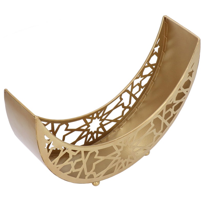 Ramadan Tray Moon Shape Large Capacity 11.8x8.3x3.1in Decorative Iron Serving