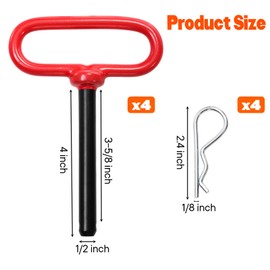 Mezchi 4 Pack 5/8 Inch Trailer Hitch Pin and 4 Pcs R Clip, Heavy Duty Steel Tow Hitch Pin,Red Handle Clevis Trailer Gate Pin Accessories for Tractors, Towing Cargo, Truck, Lawn Mower