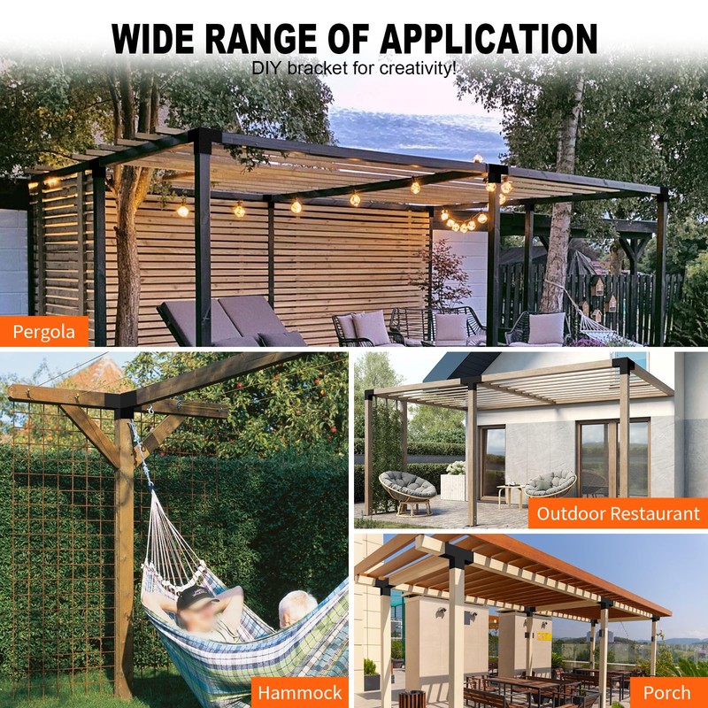 DEVALLEY 4-Way Pergola Brackets Kit, DIY Right Corner Woodwork Brackets