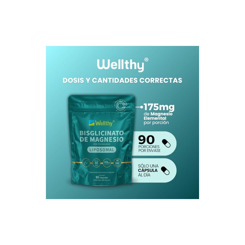 Wellthy Bisglicinato Magnesio Liposomal Cápsulas Entrega Optimizada Mas Alta Biodisponibilidad