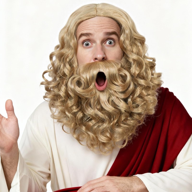 Old Mens Wig and Beard Set for Adult Wavy Men