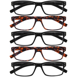Eyekepper Vintage Reading Glasses Non-Magnification for Men (3 Pairs Black and 2 Pairs Tortoise)