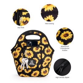 Sports rabbit Neoprene Insulated Lunch Bag for Women - Reusable, Lightweight, and Easy to Clean Lunch Box for Daily Use - Perfect for Office, Picnics, and Travel - One Size(sunflower)