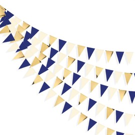 30 Ft Navy Blue Gold Party Decorations Hanging Paper Triangle Flag Pennant Banner Bunting Garland for Bachelorette Engagement Wedding Birthday Bridal Shower Anniversary Hen Graduation Party Supplies