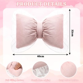 Yousoontic 2 Pcs Bow Pillow 15.7 * 12.6 in Pink Coquette Throw Pillow Cute Bow Shaped Cushion Velvet Plush Lumbar Decorative for Girls Room Bed Sofa Couch Car