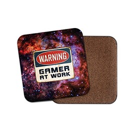 1 x Warning Gamer at Work Cork Backed Drinks Coaster for Tea & Coffee #4184 (1 Coaster)