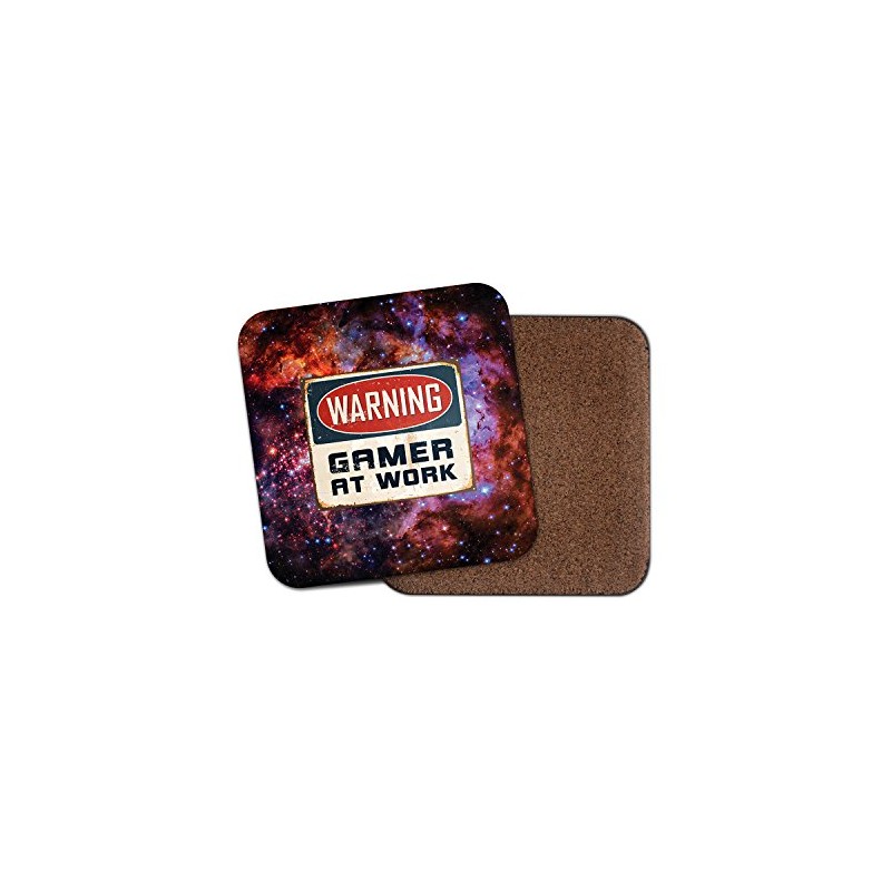 1 x Warning Gamer at Work Cork Backed Drinks Coaster