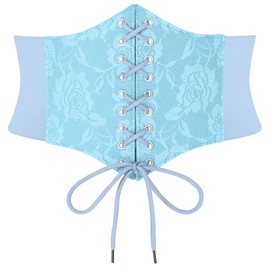 SUOSDEY Lace Floral Corset Belt for Women Wide Elastic Waist Lace-up Renaissance Pirate Stretch Cinch Belts