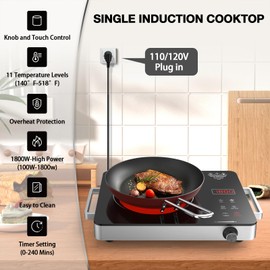 Portable Electric Cooktop 110V, 1800W Electric Stove Electric Hot Plate with Knob Control, Nafewin Single Burner Electric Cooktop with Handle, 4-Hours Timing Setting, Compatible for All Cookwares