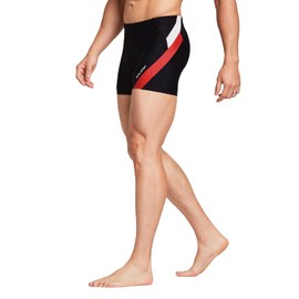 BALEAF Traje de baño deportivo de pierna cuadrada para hombre, duradero, para entrenamiento, Negro/Rojo, M
