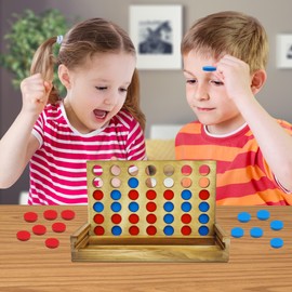 VingaHouse Wooden Line Up 4 Educational Board Game Toys 4 In a Line Classic Fun Family Games Strategy Game for 2 Players Four In a Row Educational Toy Gifts for Children Adults [Retro Wooden Style]