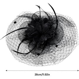 ZUJIACUN Headdress hat Tea Party hat Net Flower Feather Hairpin Women's Headdress Headscarf with Veil net Feather Headdress Wedding Cocktail Black