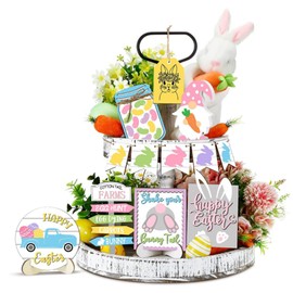 Easter Tiered Tray Decor, Spring Wooden Bunny Decorations, Stereoscopic Exquisite Relief Design Sign Rustic Table Ornaments for Kitchen Table Decoration, Gift (Rabbit)