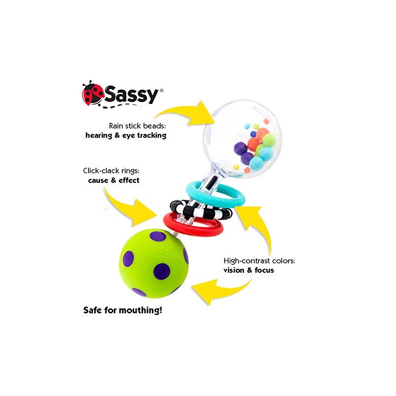 Sassy Spin Shine Rattle Developmental Toy (Colors May Vary)