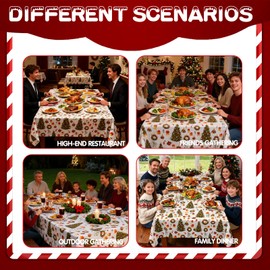 Christmas Tablecloth 60x84 Inch - Festive Xmas Tree & Red Farmhouse Design, Stain-Resistant Holiday Table Cover for Dining, Parties, Kitchen Decor (Christmas Trees & Wreaths)