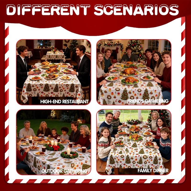 Christmas Tablecloth 60x84 Inch - Festive Xmas Tree & Red