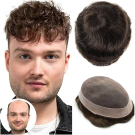 Tupé para hombre Peluquín de cabello humano for hombre, Mono fino, prótesis capilar for hombres, pelucas de cabello humano, reemplazo de cabello marrón, prótesis de cabello masculino Pelucas(Black,6x9