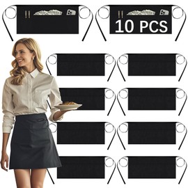 ARKBAODAN 10pcs Server aprons with 3 pockets - Reinforced tailor edge restaurant apron，black waitress apron (10 PCS)