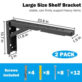 RedCall 24inch Floating Shelf Bracket,Garage Heavy Duty Folding Shelf Brackets,Wall Mounted Collapsible Shelf Bracket,Max Load 330lb,(Pack of 2, No Board)