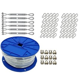 X-Heavy Duty Indoor/Outdoor Cable Kit for Baseball Softball Batting Cage Net with 1/4" turnbuckles, 1/4" cable clamps, and zinc snap clips (Cable Kit for Up To 55' Long Cage With 6 Turnbuckles)