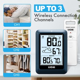 Indoor Outdoor Thermometer Wireless Weather Station, Internal External Thermometer Hygrometer, Home Batteryoperated Temperature Humiditymonitors330 Feet (About 100 Meters) Backlight Display (Blue)