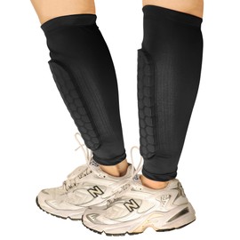 Evenpop Soccer Shin Guards for Youth and Adults, Calf Compression Sleeve with Honeycomb Pads, Protective Soccer Equipment for Boys Girls, Sports Accessories for Soccer Baseball Hockey, Black (Medium)